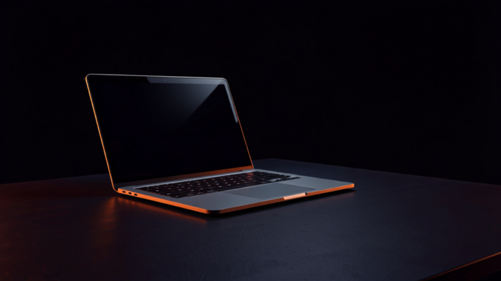 Portátil fino e moderno em ilustração digital sobre fundo escuro