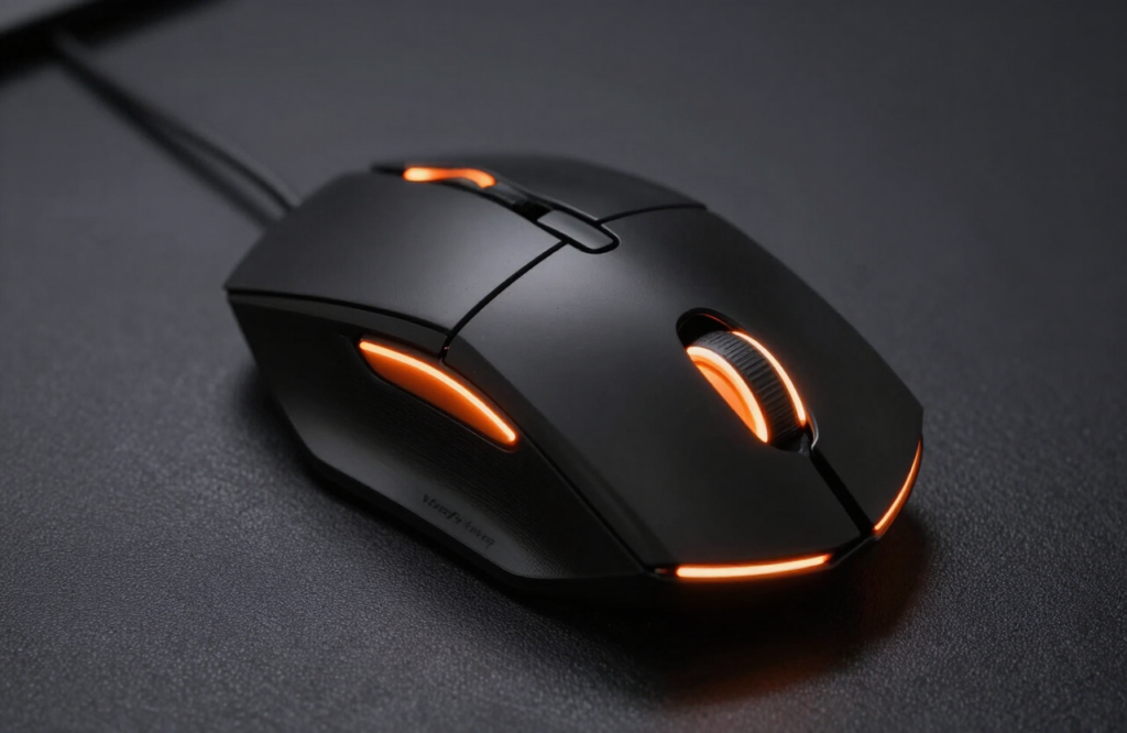 Rato de gaming com iluminação RGB laranja
